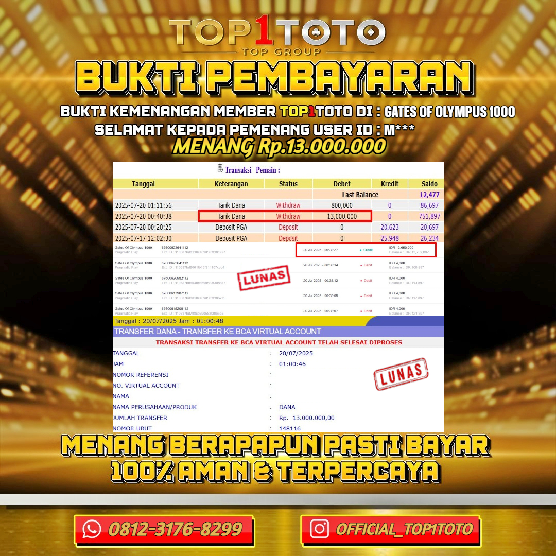 TOP1TOTO JACKP0T SLOT GATES OF OLYMPUS 1000 Rp.13.000.000 - LUNAS USER ID : M***