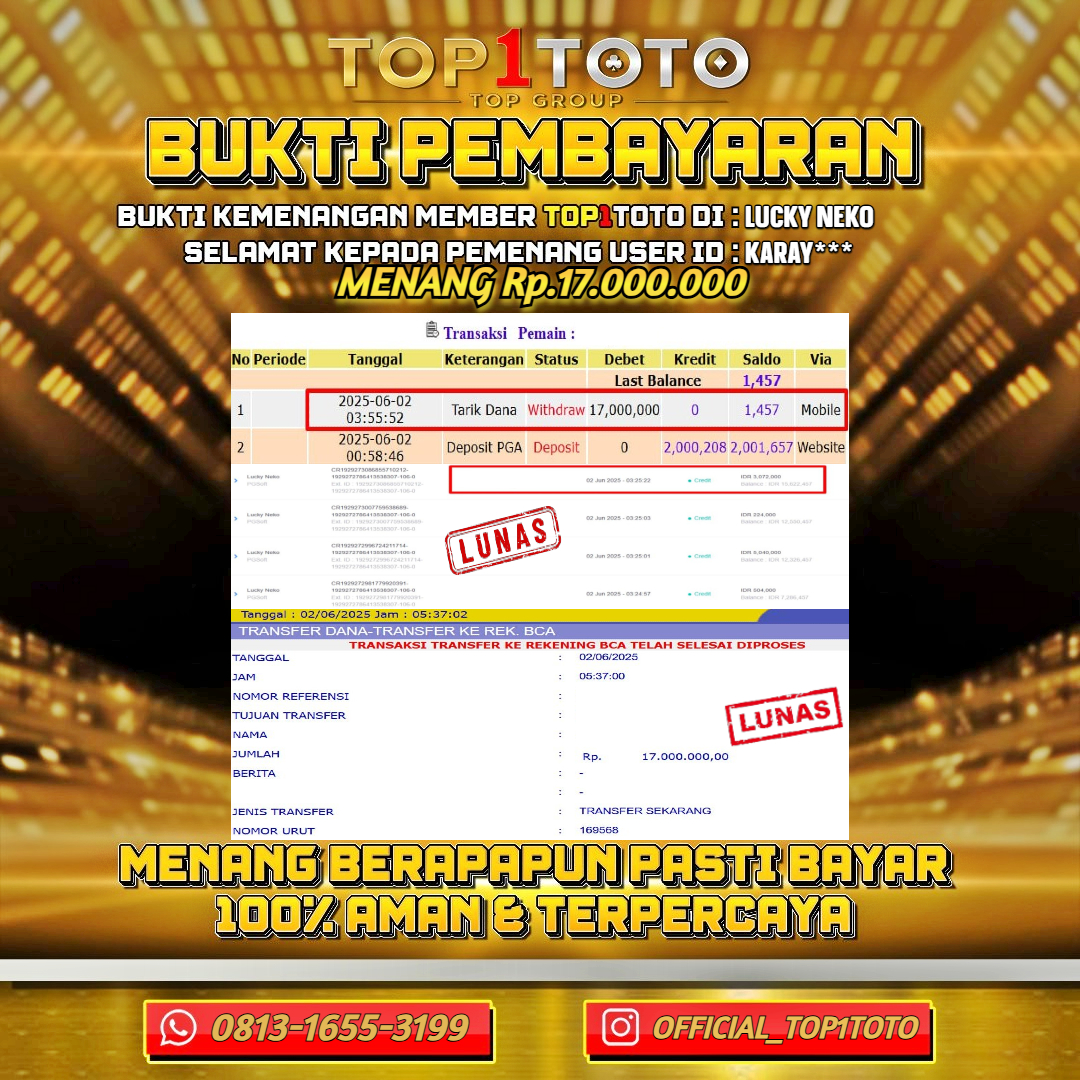 TOP1TOTO JACKPOT SLOT LUCKY NEKO Rp.17.000.000 - LUNAS USER ID : KARAY***