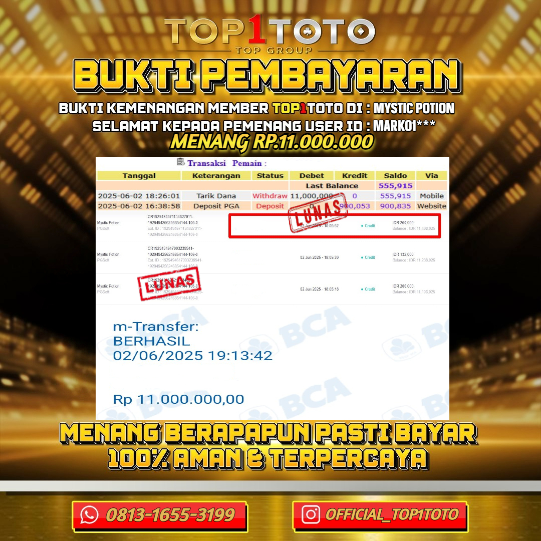 TOP1TOTO JACKPOT SLOT MYSTIC POTION Rp.11.000.000 - LUNAS USER ID : MARKO1***
