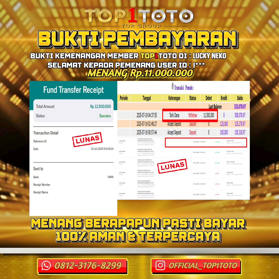 TOP1TOTO JACKPOT SLOT LUCKY NEKO Rp.11.000.000 - LUNAS USER ID : I***